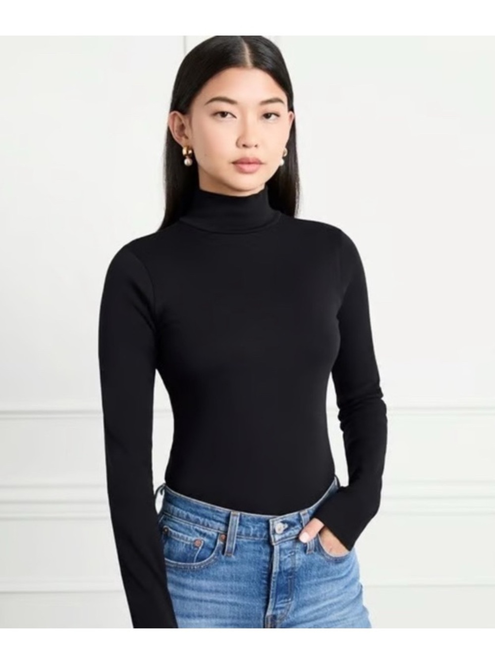 Hill House Black Long-Sleeve Turtleneck Bodysuit